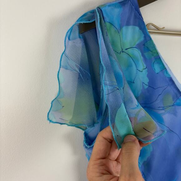 Y2K Fairy Ethereal Midi Dress 14W blue green floral sheer overlay feminine soft - Picture 4 of 10